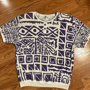 Vintage Blast Purple and White Geometric Short Sleeve Shirt Size S